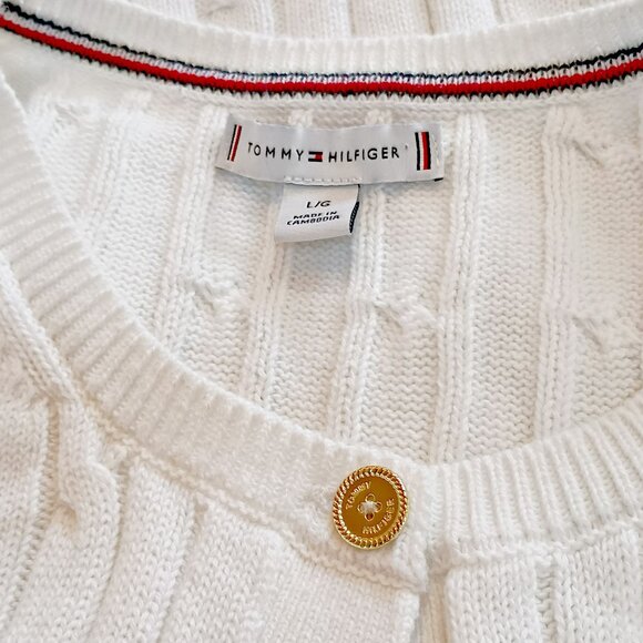 NWOT! TOMMY HILFIGER WHITE CABLE KNIT CARDIGAN - Picture 6 of 8